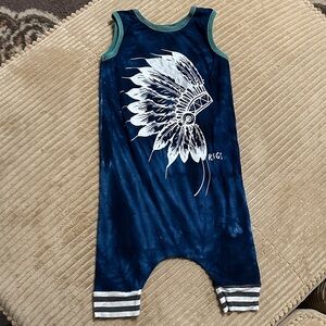 RAGS Navy Blue Sleeveless Romper with Native Feather 2T